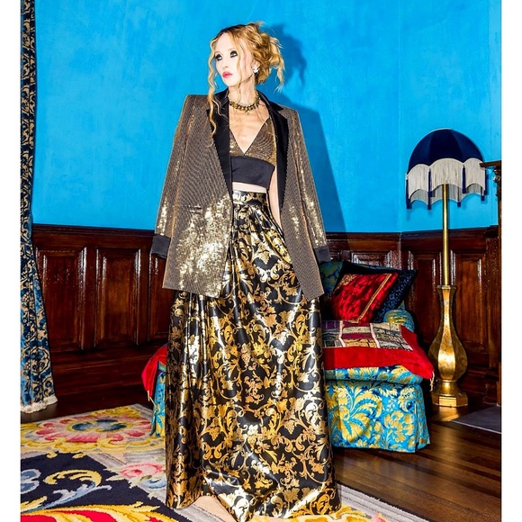 Alice + Olivia Carli Sequined Embellished Gold Bronze Black Bra Crop Top - Picture 6 of 17